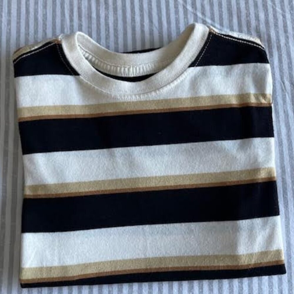 Boys Wonder Nation Size 6-7 Brown/Black/White Striped Short Sleeve Shirt - Picture 2 of 8